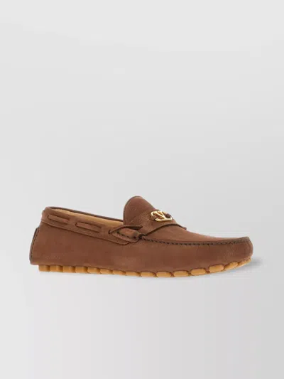 Valentino Loafers With Rubber Sole And Topstitching In Brown