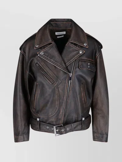 Alexander Mcqueen Waist Belted Epaulettes Lapels Zippered Pockets In Black