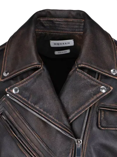 Alexander Mcqueen Waist Belted Epaulettes Lapels Zippered Pockets In Black