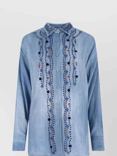 Ermanno Scervino Embroidered Lace-up Sheer Long Sleeve Top