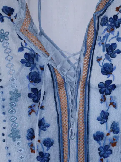 Ermanno Scervino Embroidered Lace-up Sheer Long Sleeve Top