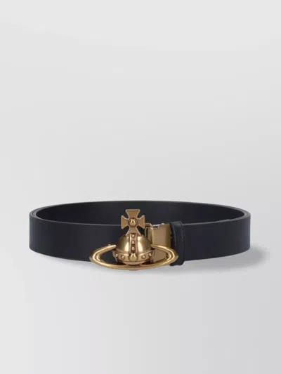 Vivienne Westwood Adjustable Length Gold-tone Buckle Smooth Finish Belts In Black