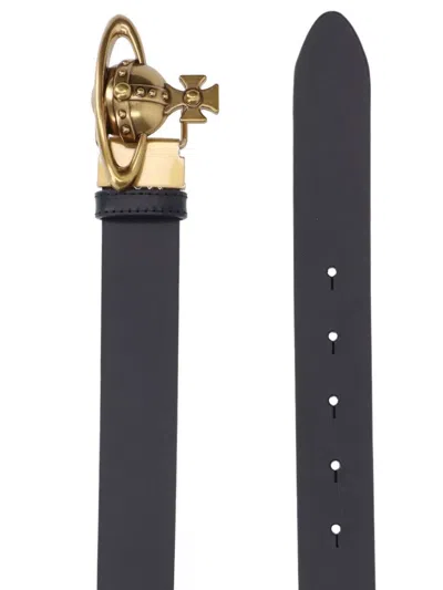 Vivienne Westwood Adjustable Length Gold-tone Buckle Smooth Finish Belts In Black