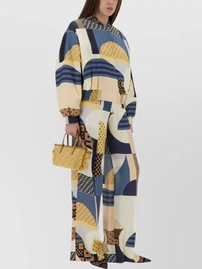 Fendi Elastic Hem Geometric Print Long Sleeves Ribbed Cuffs In Multi