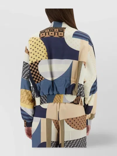 Fendi Elastic Hem Geometric Print Long Sleeves Ribbed Cuffs In Multi
