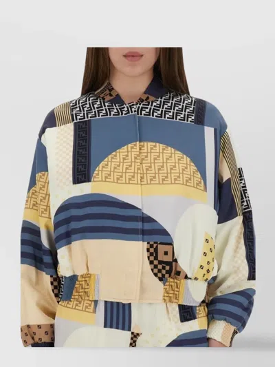 Fendi Elastic Hem Geometric Print Long Sleeves Ribbed Cuffs In Multi