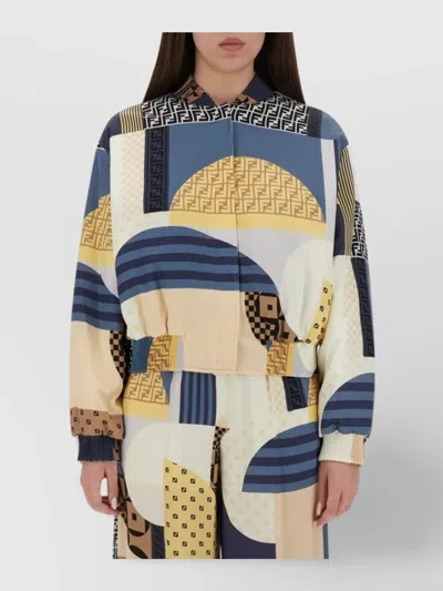 Fendi Elastic Hem Geometric Print Long Sleeves Ribbed Cuffs In Multi