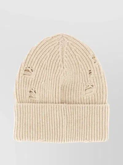 Mm6 Maison Margiela Knit Ribbed Hat Distressed Detailing In Neutral