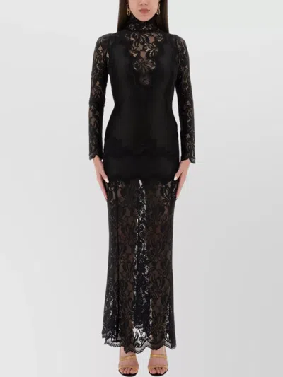 Rabanne Floral Lace Mock Neck Maxi Dress