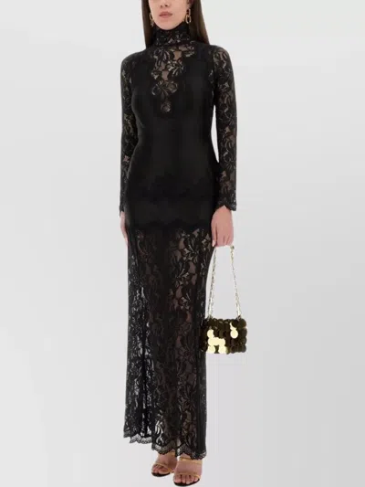 Rabanne Floral Lace Mock Neck Maxi Dress