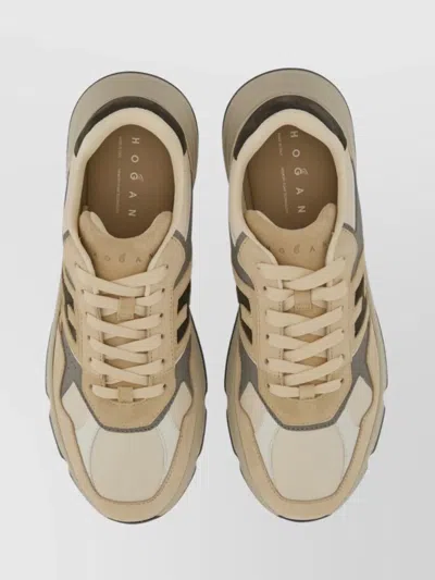 Hogan Sneakers With Contrast Panels And Rubber Sole In Brown