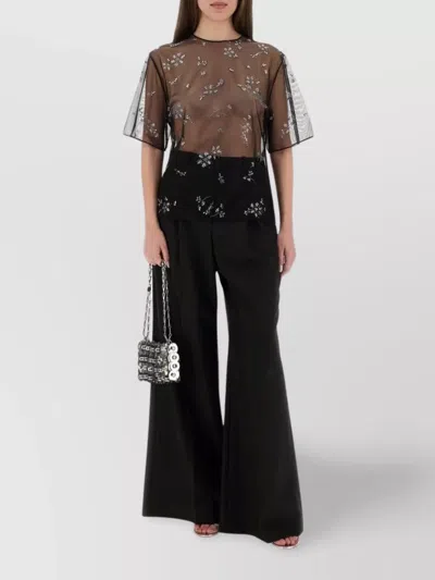 Rabanne Sheer Floral Embellished Short Sleeve Top