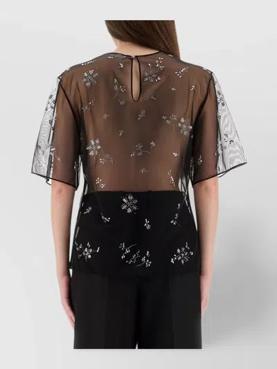 Rabanne Sheer Floral Embellished Short Sleeve Top