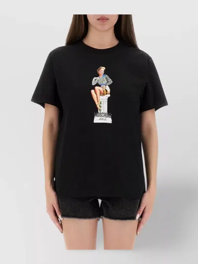 Moschino Short Sleeve Crew Neck Graphic Print Top In Black