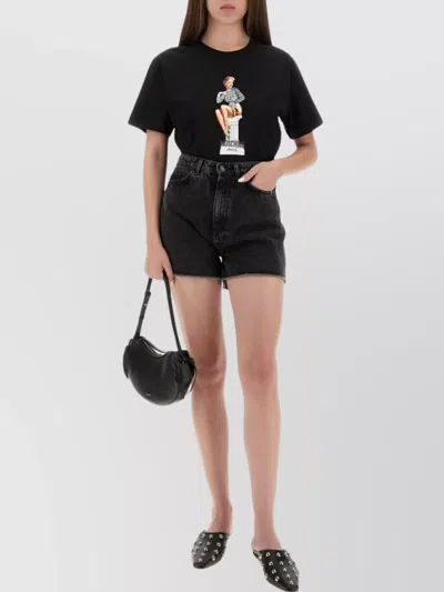 Moschino Short Sleeve Crew Neck Graphic Print Top In Black