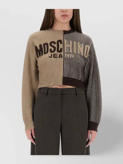 Moschino Knitwear Block Cropped Sleeves Ribbed Texture In Brown