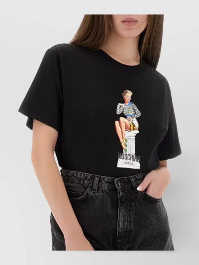 Moschino Short Sleeve Crew Neck Graphic Print Top In Black