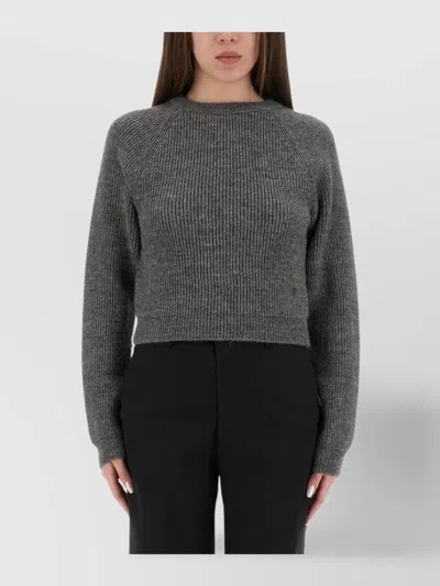Moschino Ribbed Grey Cropped Sweater With Frayed Hem In Gray