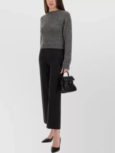 Moschino Ribbed Grey Cropped Sweater With Frayed Hem In Gray