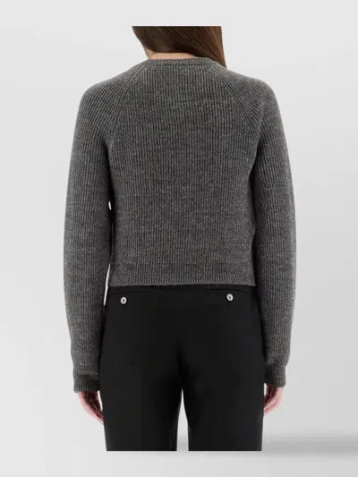 Moschino Ribbed Grey Cropped Sweater With Frayed Hem In Gray