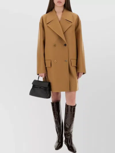 Moschino Double-breasted Wool Coat With Wide Lapel In Brown