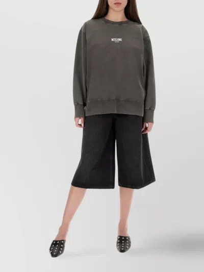 Moschino Relaxed Fit Cotton Sweatshirt With Front Logo In Gray