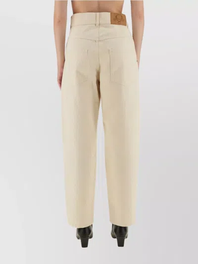 Moschino Ankle-length Cotton Gabardine Trousers With High Waist In Neutral