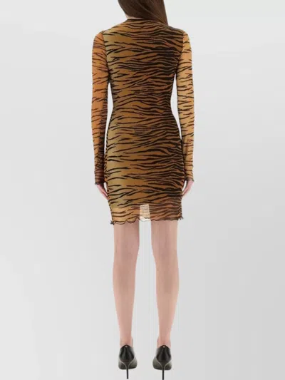 Moschino Tiger Print Sheer Overlay Fitted Dress In Brown