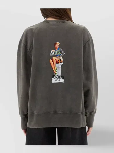 Moschino Relaxed Fit Cotton Sweatshirt With Front Logo In Gray
