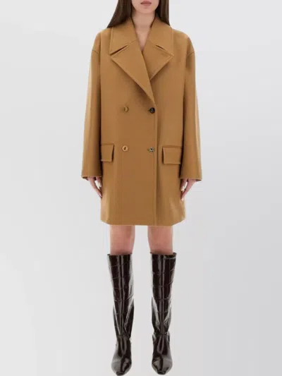 Moschino Double-breasted Wool Coat With Wide Lapel In Brown
