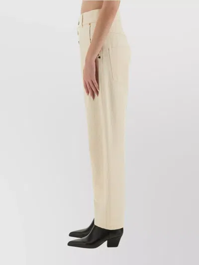 Moschino Ankle-length Cotton Gabardine Trousers With High Waist In Neutral