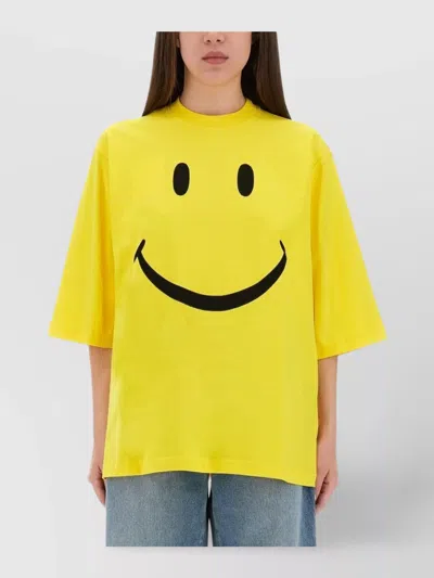 Moschino Smiley Face Graphic T-shirt In Bright Yellow Cotton In Yellow