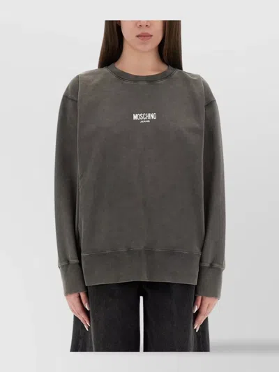 Moschino Relaxed Fit Cotton Sweatshirt With Front Logo In Gray