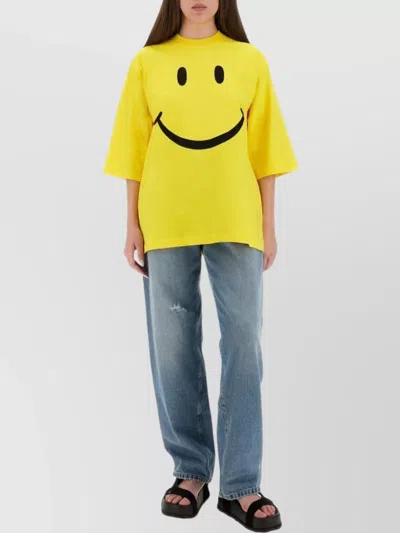 Moschino Smiley Face Graphic T-shirt In Bright Yellow Cotton In Yellow