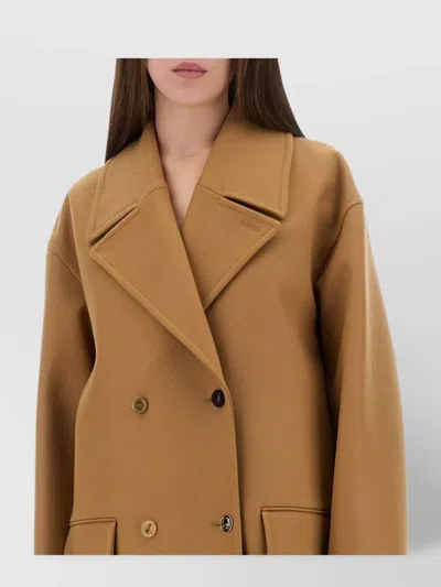 Moschino Double-breasted Wool Coat With Wide Lapel In Brown