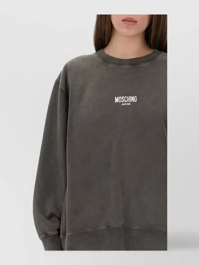 Moschino Relaxed Fit Cotton Sweatshirt With Front Logo In Gray