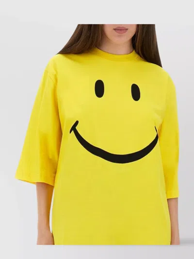 Moschino Smiley Face Graphic T-shirt In Bright Yellow Cotton In Yellow