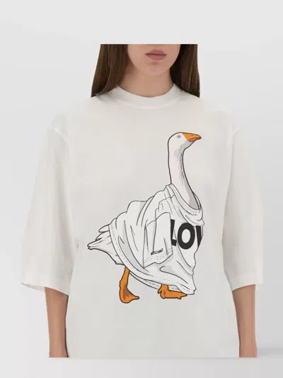 Moschino Graphic Front Print T-shirt With Ribbed Neckline In White