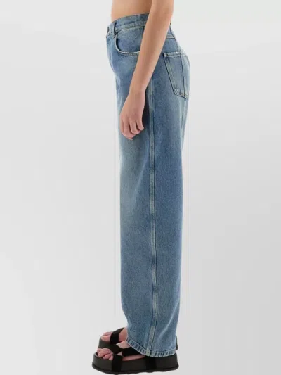 Moschino High-rise Distressed Five-pocket Trousers With Belt Loops In Blue