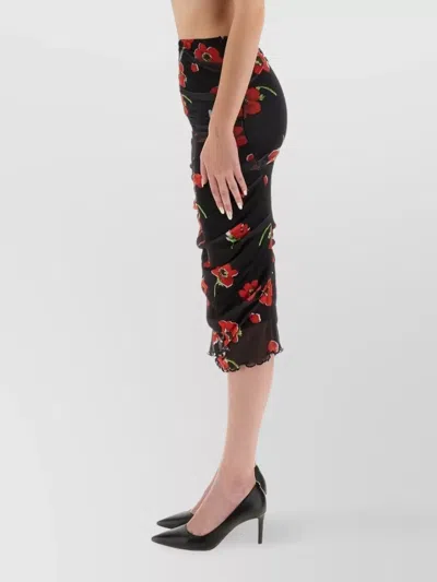 Moschino Scalloped Hem Floral Mesh Midi Skirt In Black