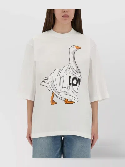 Moschino Graphic Front Print T-shirt With Ribbed Neckline In White