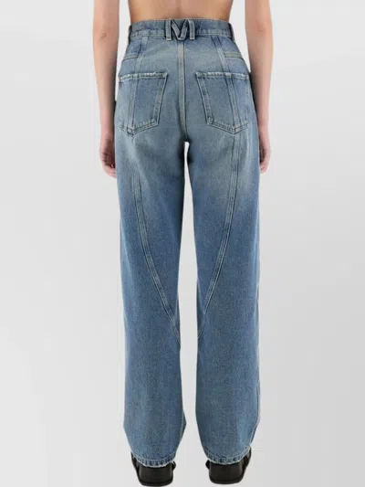 Moschino High-rise Distressed Five-pocket Trousers With Belt Loops In Blue