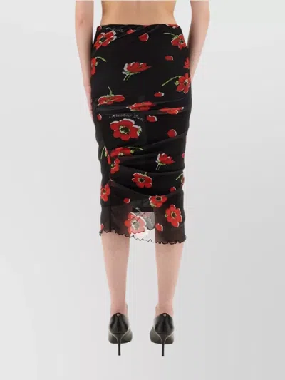 Moschino Scalloped Hem Floral Mesh Midi Skirt In Black