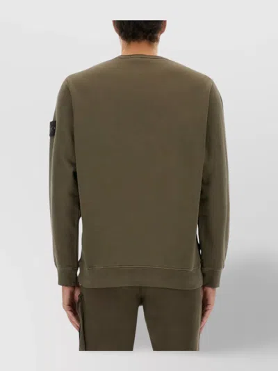 Stone Island Crew Neck Sweater Ribbed Cuffs In Green