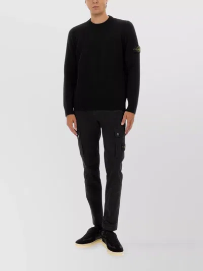 Stone Island Crew Neck Sweater With Ribbed Cuffs And Hem In Black