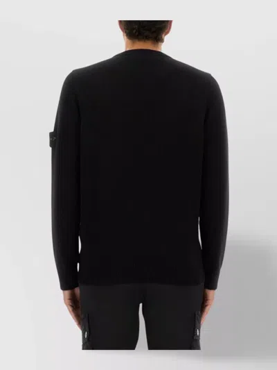 Stone Island Crew Neck Sweater With Ribbed Cuffs And Hem In Black