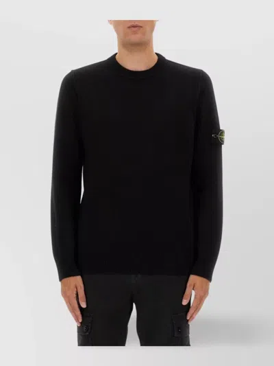 Stone Island Crew Neck Sweater With Ribbed Cuffs And Hem In Black