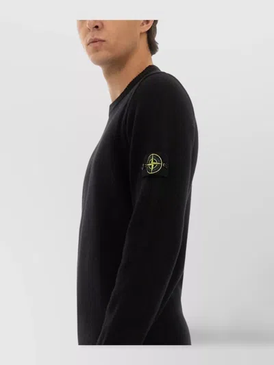 Stone Island Crew Neck Sweater With Ribbed Cuffs And Hem In Black