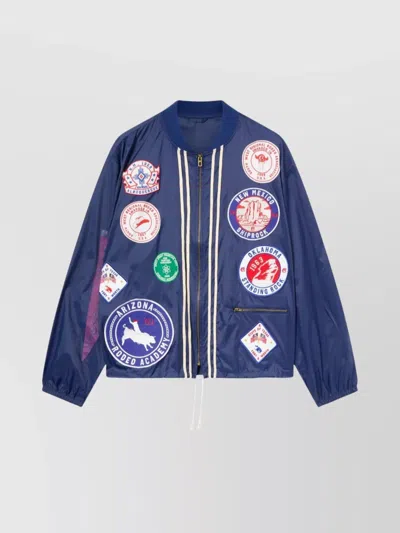 Champion Drawstring Hem Bomber With Elastic Cuffs And Patches In Blue