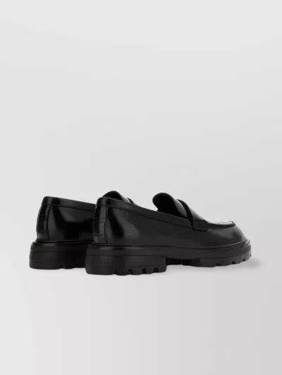 Hogan Chunky Sole Round Toe Penny Strap Loafers In Black